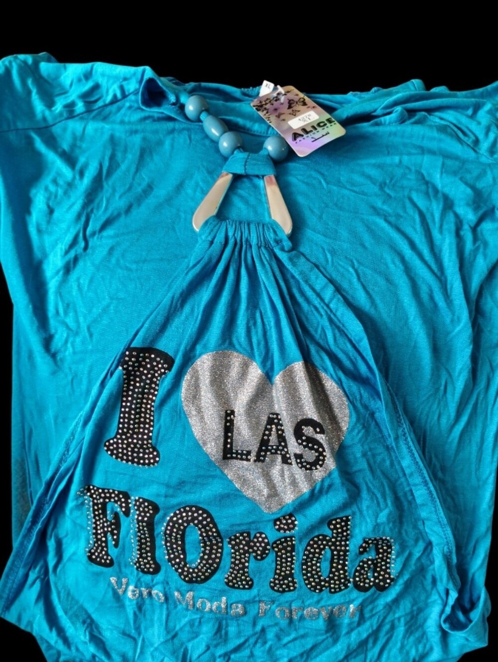 Women "I ♥ Florida" Turquoise Halter Tank Top